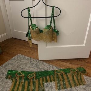 Authentic Green/Gold Sequin Belly Dancing Set
